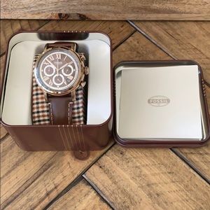Gold Leather Fossil Watch (Men’s)
